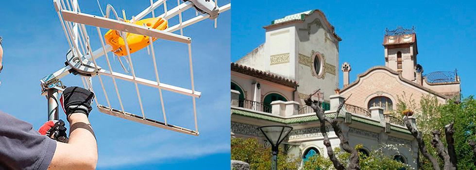 Un antenista instalando una antena en La Garriga