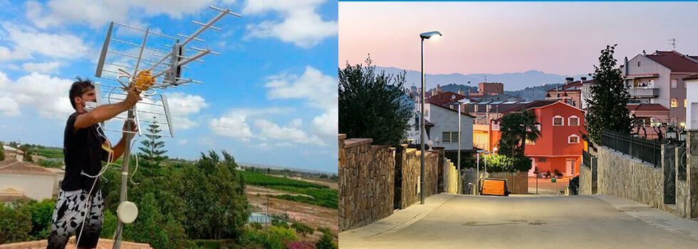 Imagen de un antenista instalando una antena en Montornés del Vallés